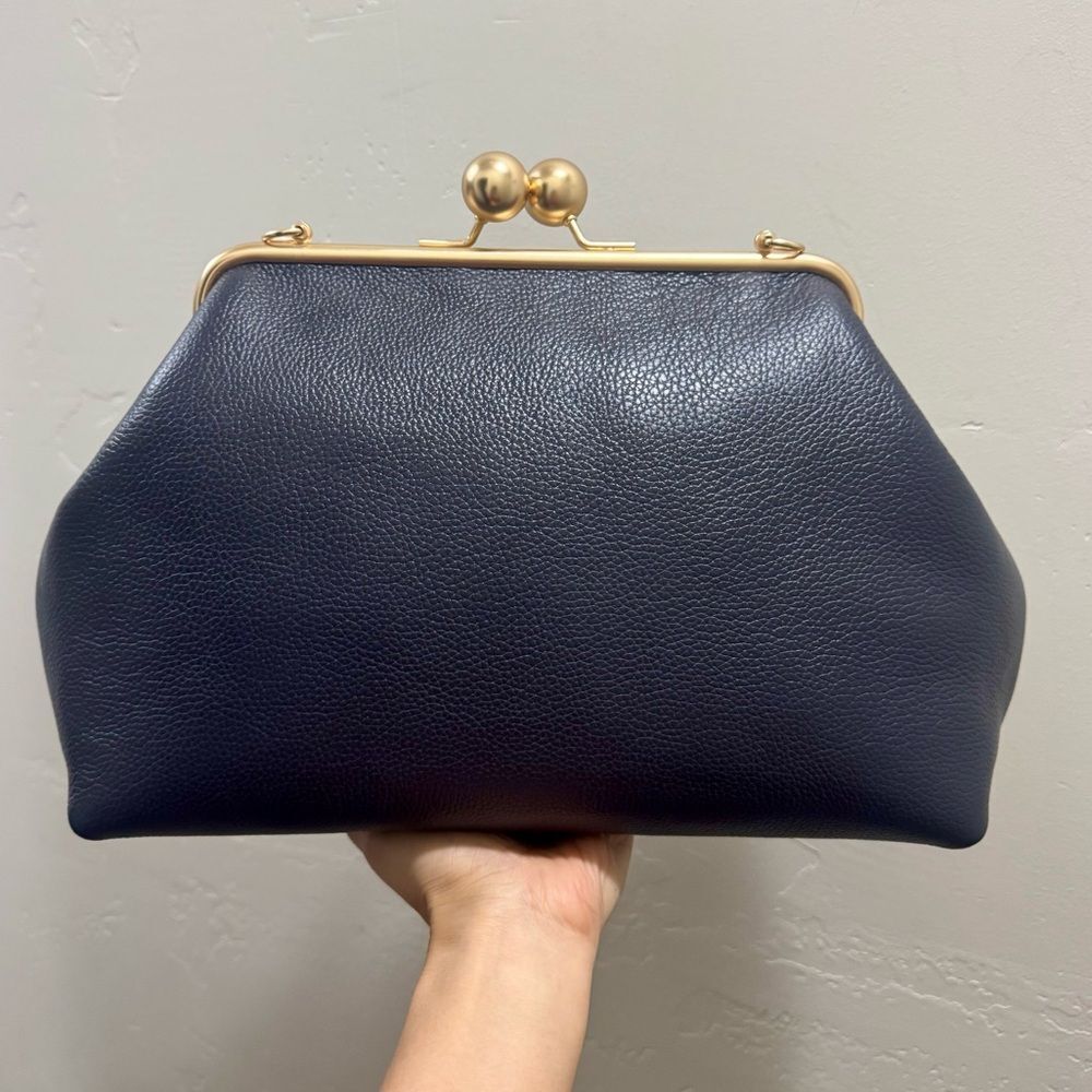 Genuine Pebble Leather Handmade Vintage Style Extra Large Kisslock Frame Bag - Picture 4 of 16